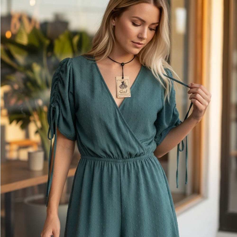 NWT Easel Women's Teal Short Sleeve Romper